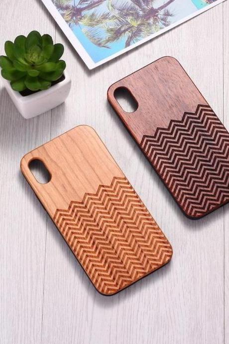 Real Wood Wooden Striped Waves Carved Cover Case For iPhone 5 5S SE 6 6S 7 8 Plus X XS XR Max 11 12 Pro Max