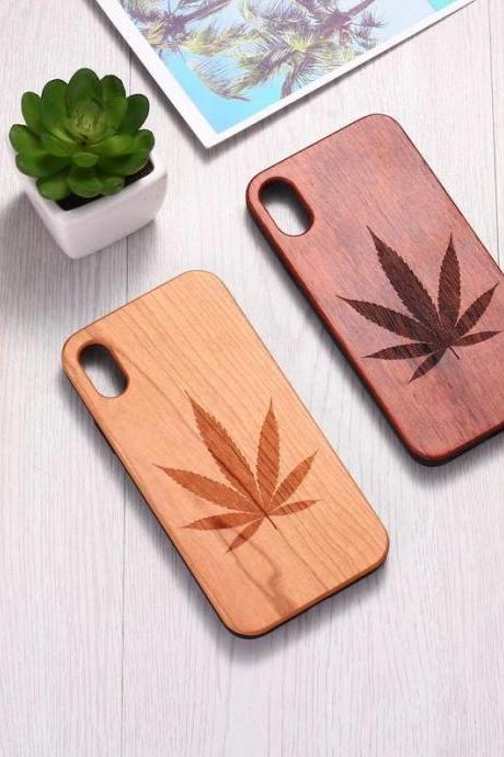 Real Wood Wooden Cannabis Leaf Weed Hemp Carved Cover Case For Iphone 5 5s Se 6 6s 7 8 Plus X Xs Xr Max 11 12 Pro Max