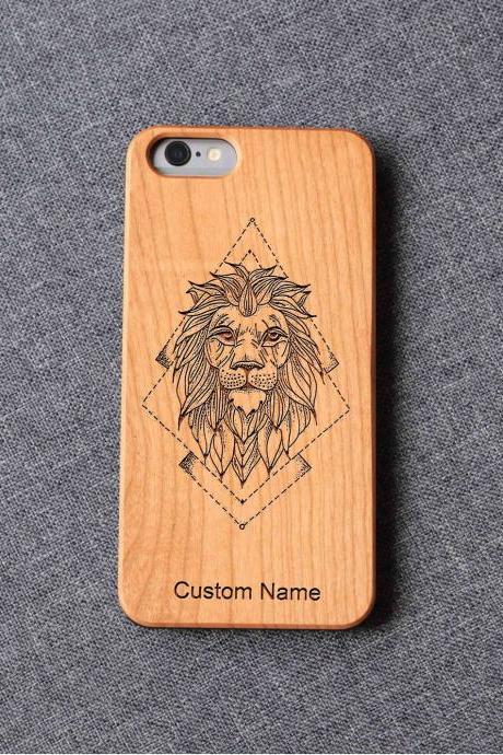 Geometric lion Phone case for iPhone 13 mini 11 X wood iphone case iPhone 12 wood case iPhone 13 pro max, iphone 12 case