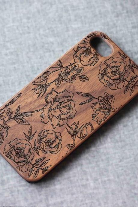 Rose Flowers Iphone Case For 13 Mini 11 X Wood Iphone Case Iphone 12 Wood Case Iphone 13 Pro Max, Iphone 12 Case