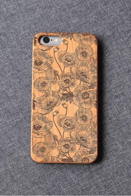 Poppy Flowers Iphone Case For 13 Mini 11 X Wood Iphone Case Iphone 12 Wood Case Iphone 13 Pro Max, Iphone 12 Case