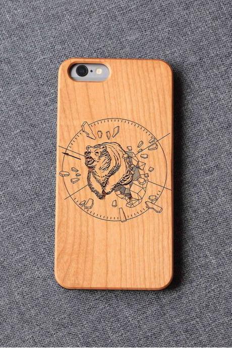 Geometric bear iPhone case for 13 mini 11 X wood iphone case iPhone 12 wood case iPhone 13 pro max, iphone 12 case