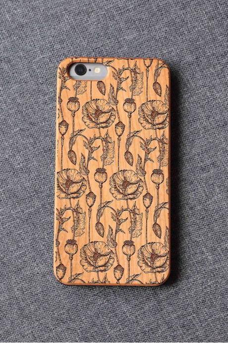 Poppy Flowers Iphone Case For 13 Mini 11 X Wood Iphone Case Iphone 12 Wood Case Iphone 13 Pro Max, Iphone 12 Case