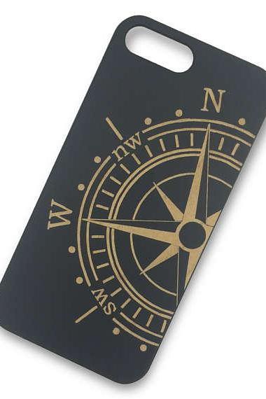 Black Painted Wood Compass Case Iphone 7 Plus 7 6s Plus 6 6 Plus 5 5s 5c 4 4s Wood Case , Samsung S7 Edge Plus S6 S5 S4 S6 Note 5 4 3 Wood Cover