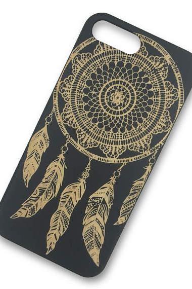 Black Painted Wood Native American Aztec Dreamcatcher Mandala Paisley Feather Laser Engraved Wood Great Wave Off Kanagawa Iphone 7 Plus 7 6s Plus