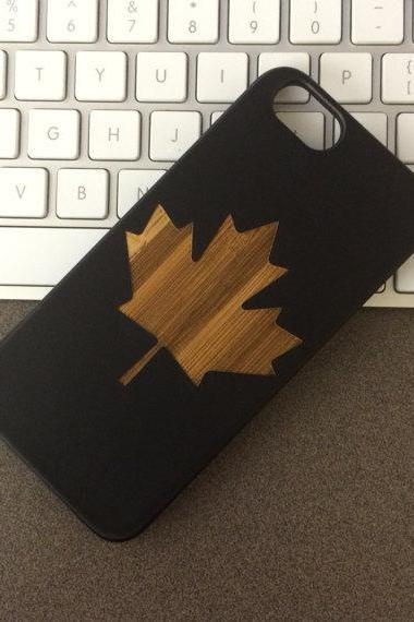 Black Painted Wood Maple Leaf Canada Design - Canadian Symbol Laser Iphone 7 Plus 7 6s Plus 6 6 Plus 5 5s 5c 4 4s Wood Case , Samsung S7 Edge