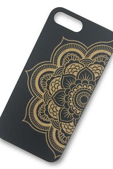 Black Painted Wood Mandala Lotus Flower Design Laser Iphone 7 Plus 7 6s Plus 6 6 Plus 5 5s 5c 4 4s Wood Case , Samsung S7 Edge Plus S6 S5 S4 S6