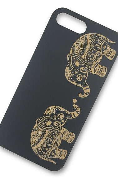 Black Painted Wood Ethnic Elephant - Elephant Iphone Case - Lover Elephants Laser Iphone 7 Plus 7 6s Plus 6 6 Plus 5 5s 5c 4 4s Wood Case ,
