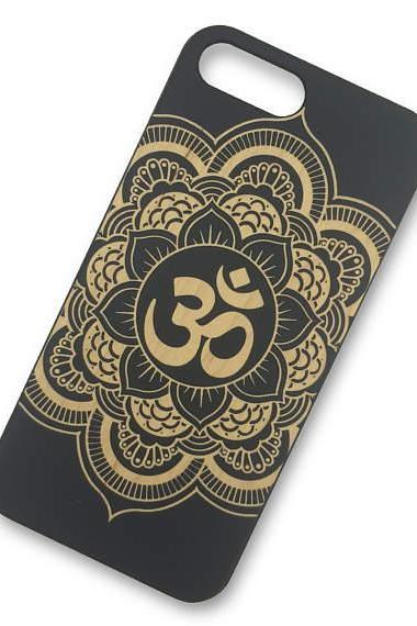 Black Painted Wood Om Ohm Mandala Namaste symbol floral mandala lotus flower design Laser iPhone 7 Plus 7 6S Plus 6 6 Plus 5 5S 5C 4 4S wood case , Samsung S7 EDGE Plus S6 S5 S4 S6 Note 5 4 3 Wood Cover ,Gifts for Boyfriend ,Gifts,Personalized,Wooden Case