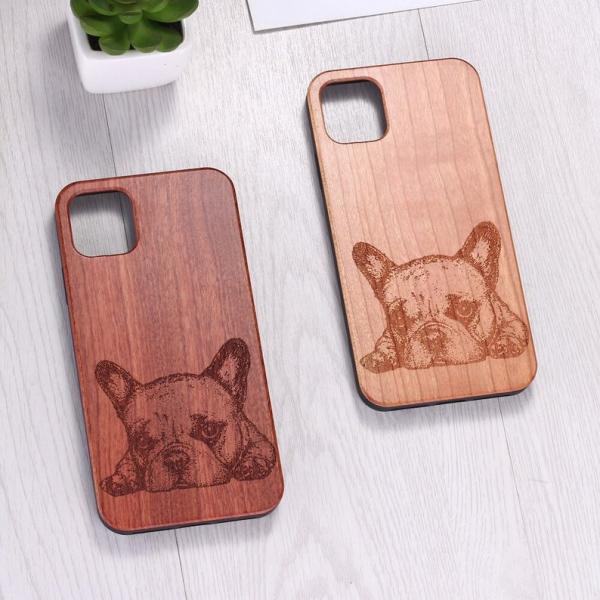 Real Wood Wooden Cute Dog French Bulldog Pet Puppy Carved Cover Case For iPhone 5 5S SE 6 6S 7 8 Plus X XS XR Max 11 12 Pro Max