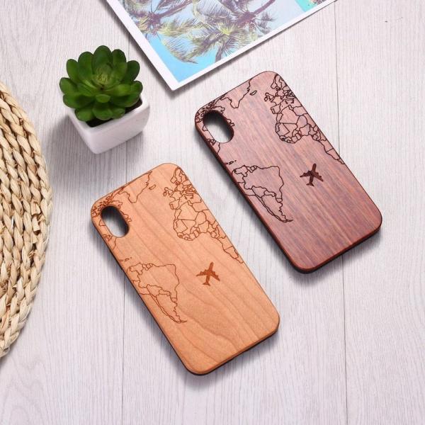 Real Wood Wooden Travel World Map Air Plane Flight Carved Cover Case For iPhone 5 5S SE 6 6S 7 8 Plus X XS XR Max 11 12 Pro Max