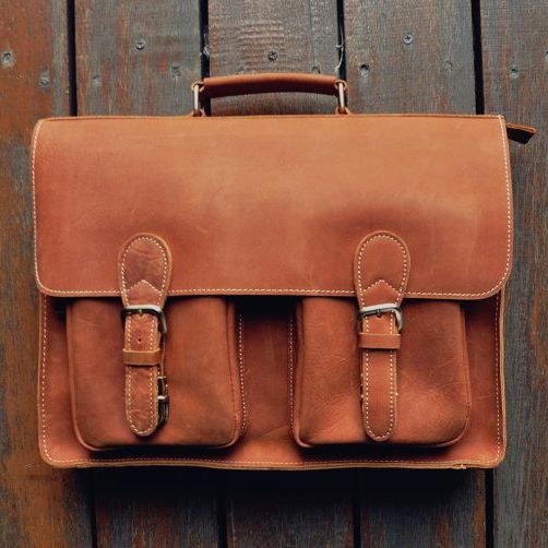 Men's Handmade Leather Briefcase 15-inch Laptop Bag Leather Messenger ...